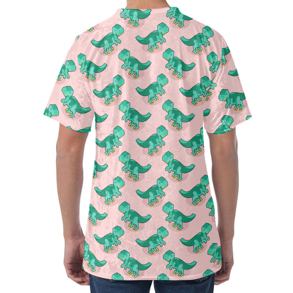 Isometric Tyrannosaurus Pattern Print Men's Velvet T-Shirt