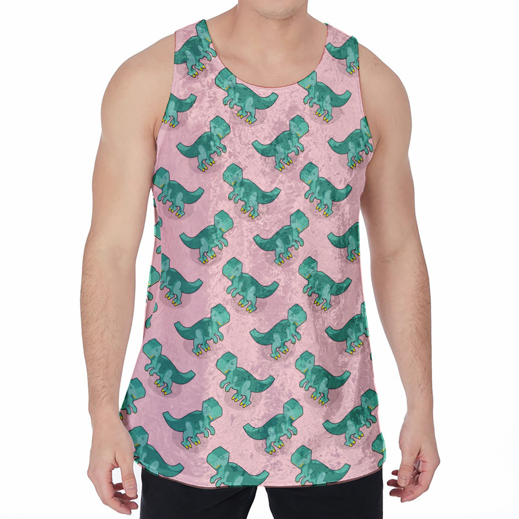 Isometric Tyrannosaurus Pattern Print Men's Velvet Tank Top