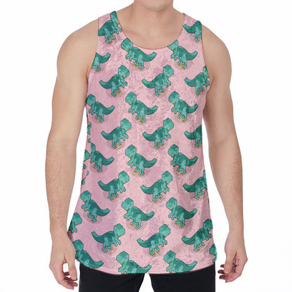 Isometric Tyrannosaurus Pattern Print Men's Velvet Tank Top