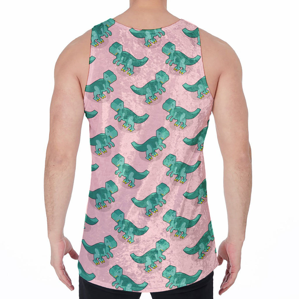 Isometric Tyrannosaurus Pattern Print Men's Velvet Tank Top