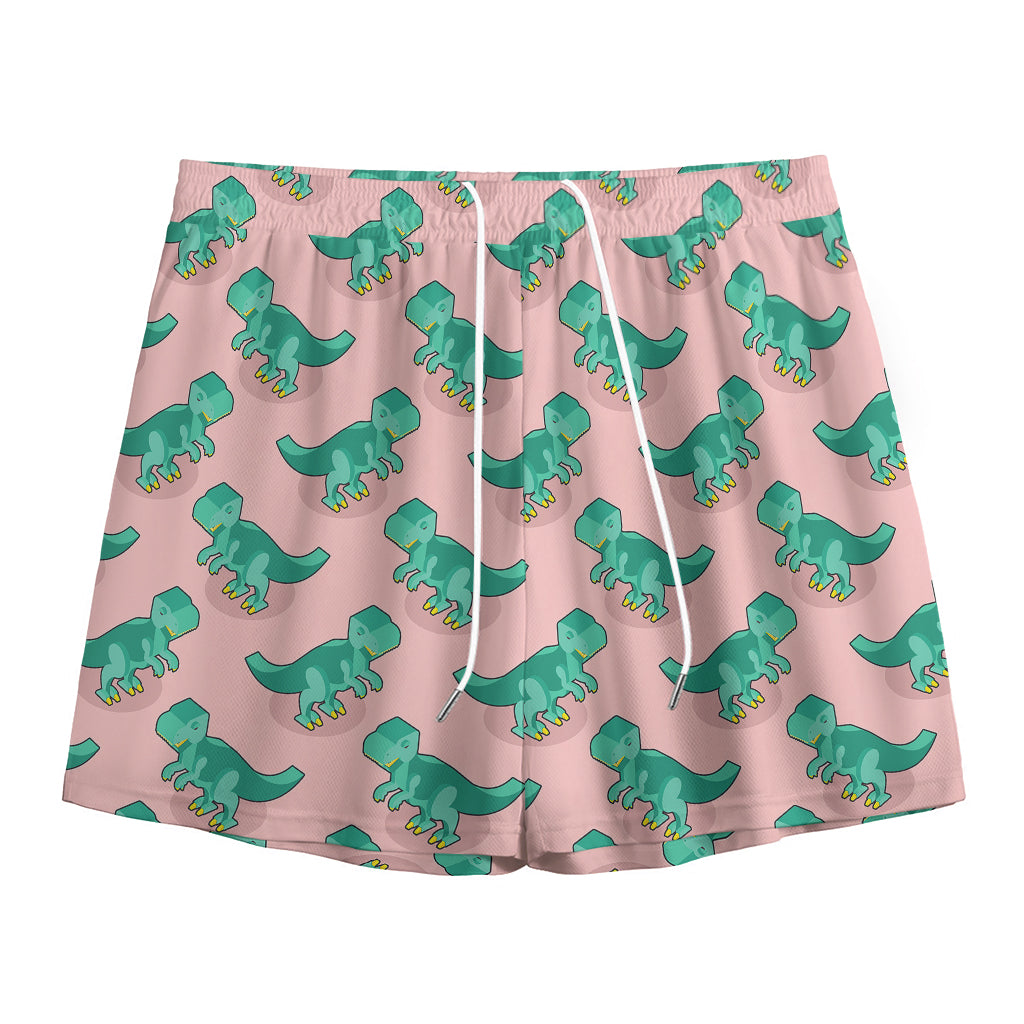 Isometric Tyrannosaurus Pattern Print Mesh Shorts