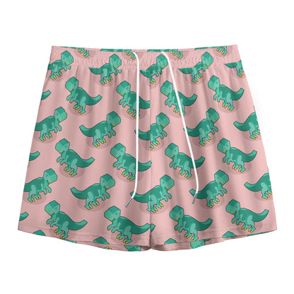Isometric Tyrannosaurus Pattern Print Mesh Shorts