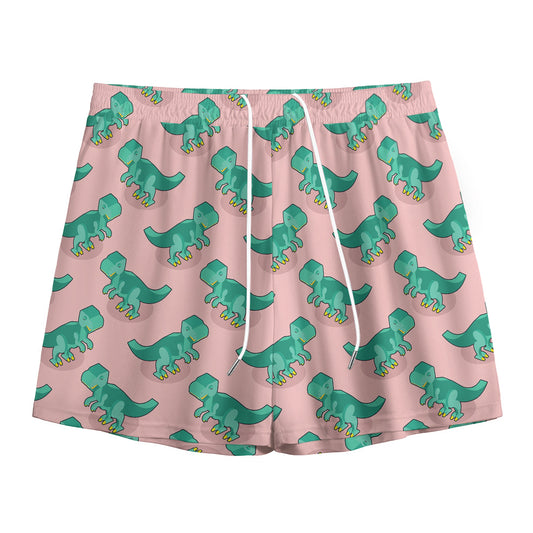 Isometric Tyrannosaurus Pattern Print Mesh Shorts