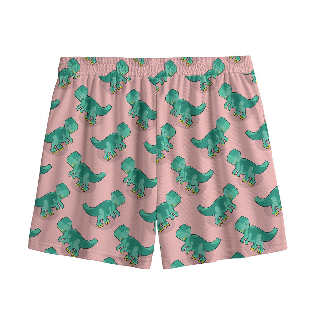 Isometric Tyrannosaurus Pattern Print Mesh Shorts