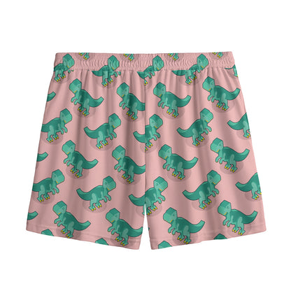 Isometric Tyrannosaurus Pattern Print Mesh Shorts