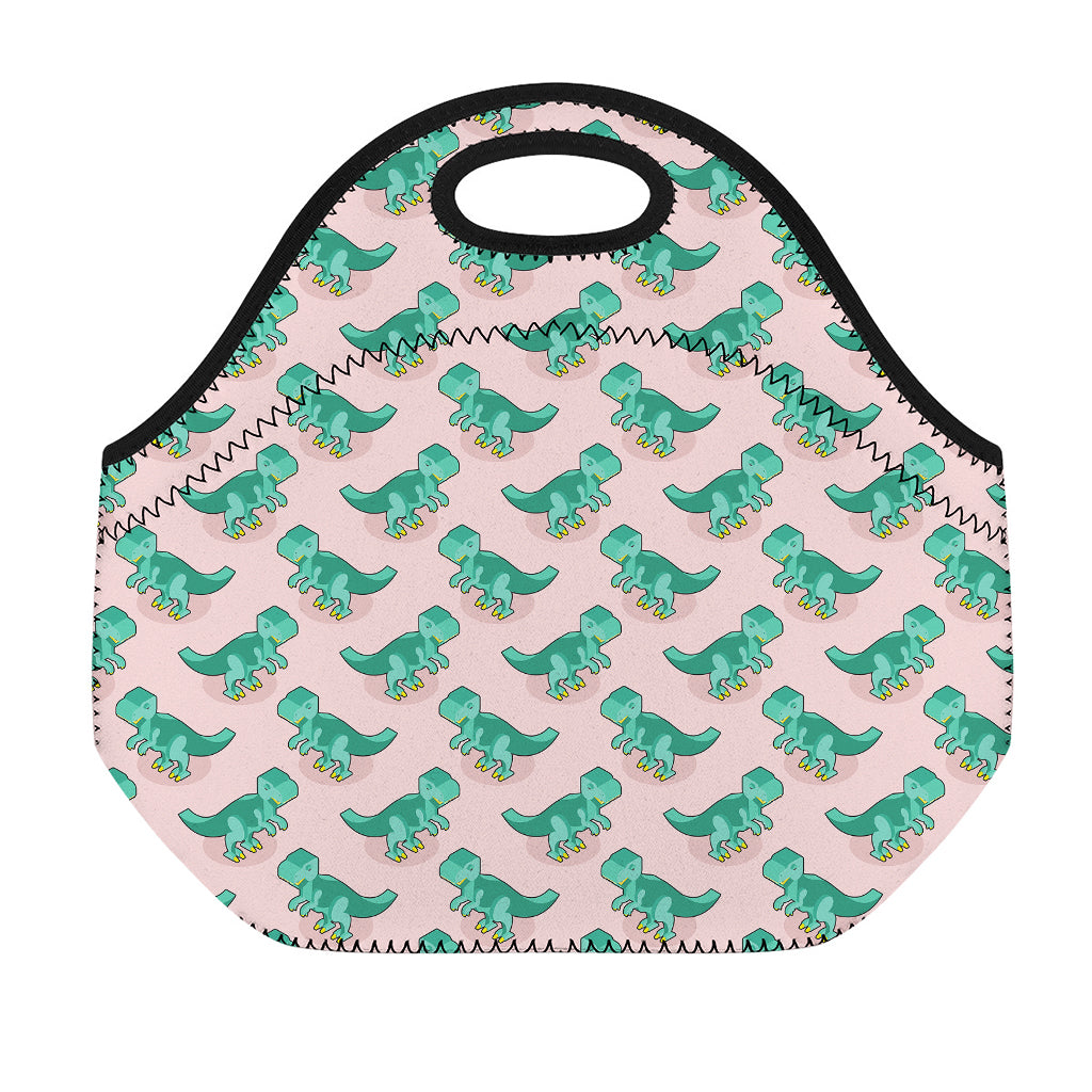 Isometric Tyrannosaurus Pattern Print Neoprene Lunch Bag