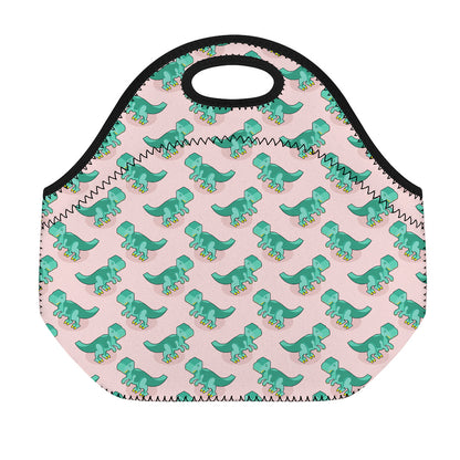 Isometric Tyrannosaurus Pattern Print Neoprene Lunch Bag