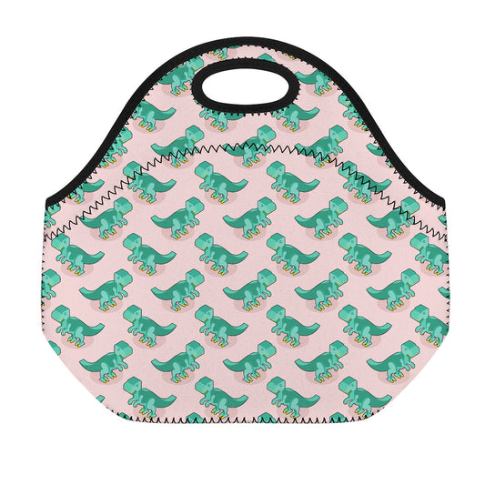 Isometric Tyrannosaurus Pattern Print Neoprene Lunch Bag