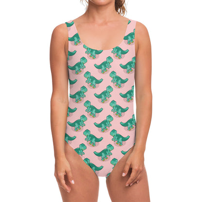 Isometric Tyrannosaurus Pattern Print One Piece Swimsuit
