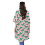 Isometric Tyrannosaurus Pattern Print Open Front Beach Cover Up