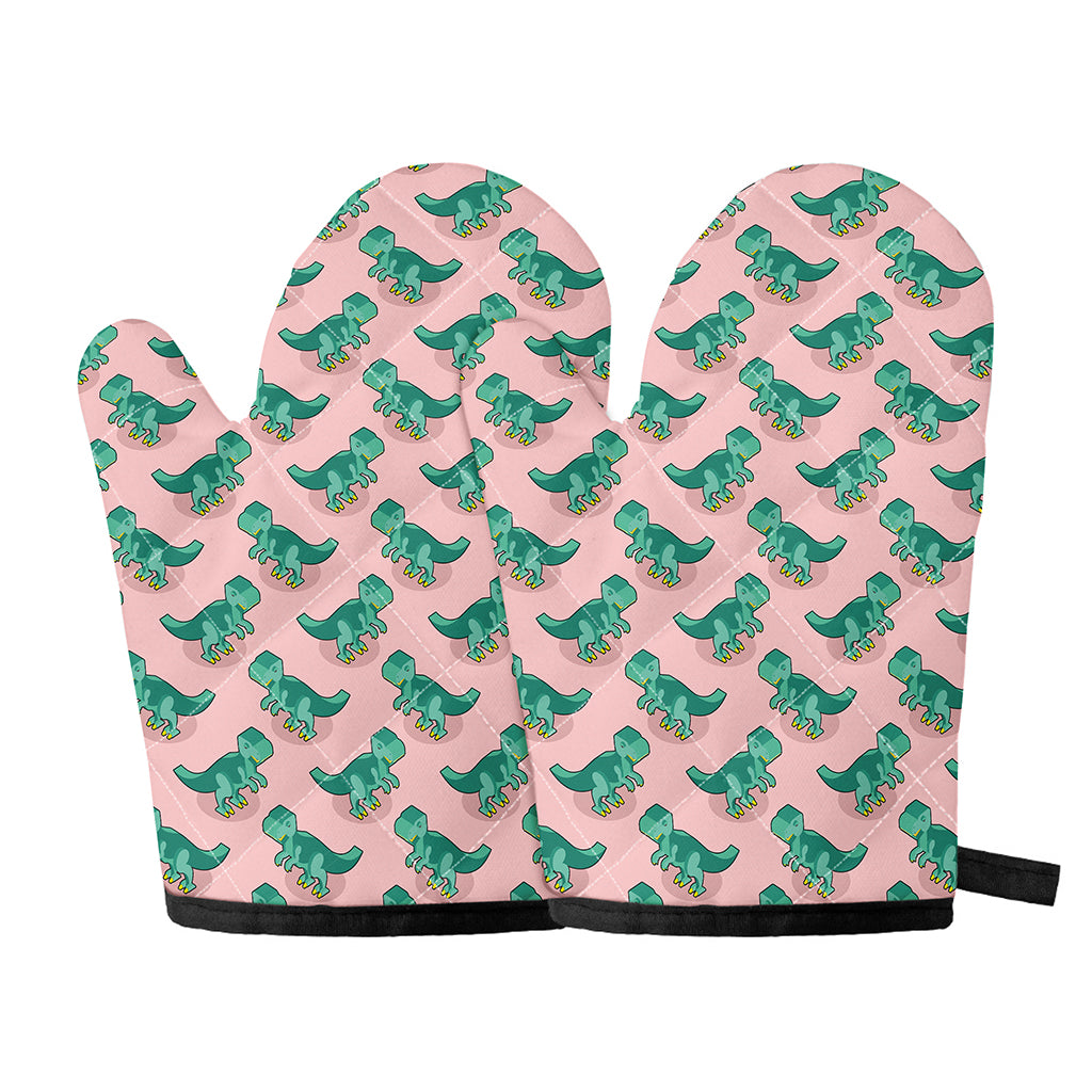Isometric Tyrannosaurus Pattern Print Oven Mitts