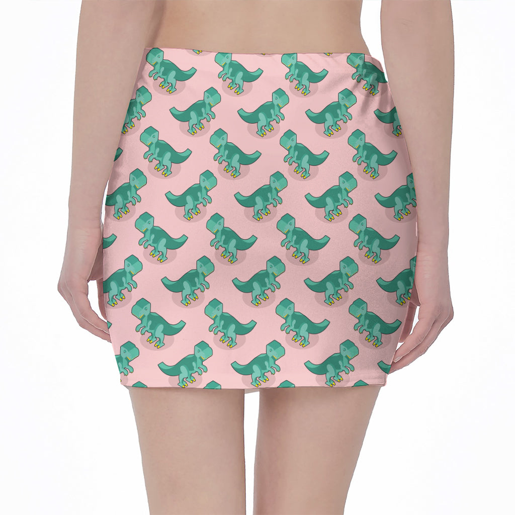 Isometric Tyrannosaurus Pattern Print Pencil Mini Skirt