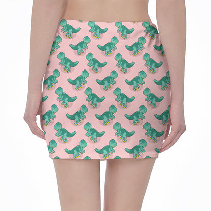 Isometric Tyrannosaurus Pattern Print Pencil Mini Skirt