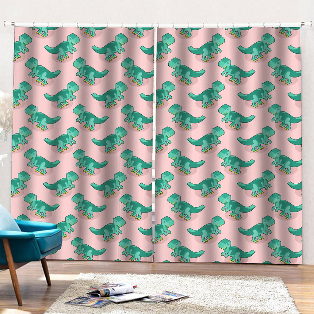 Isometric Tyrannosaurus Pattern Print Pencil Pleat Curtains