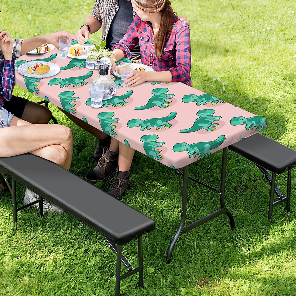 Isometric Tyrannosaurus Pattern Print Picnic Table Cover