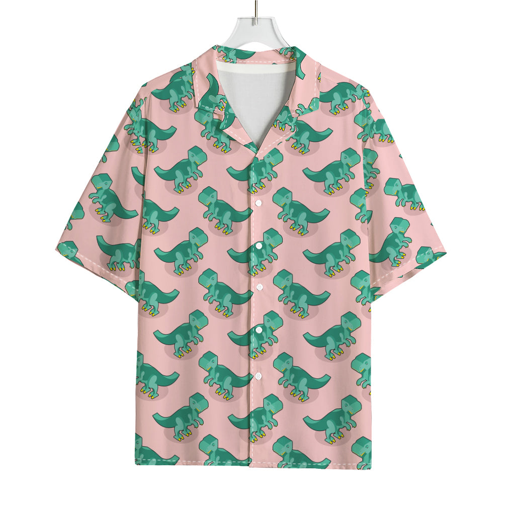 Isometric Tyrannosaurus Pattern Print Rayon Hawaiian Shirt