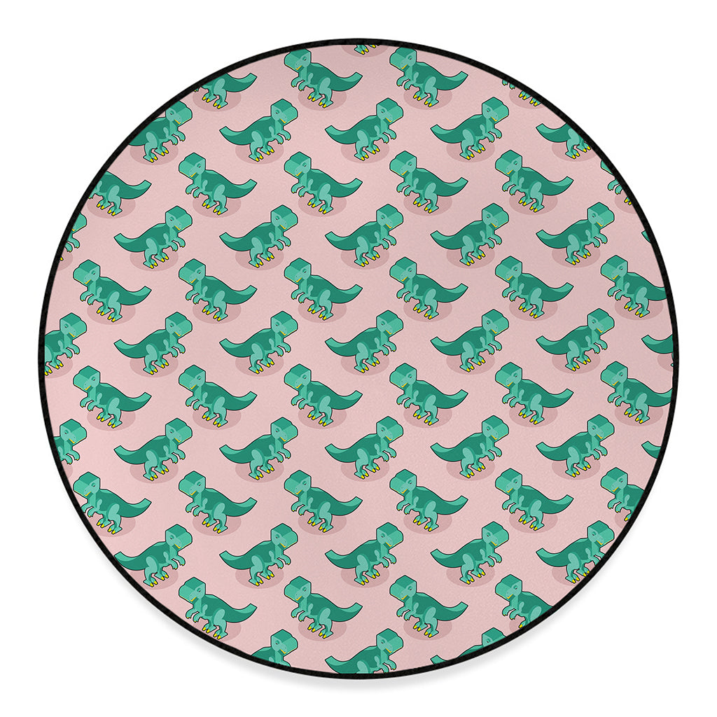 Isometric Tyrannosaurus Pattern Print Round Floor Mat