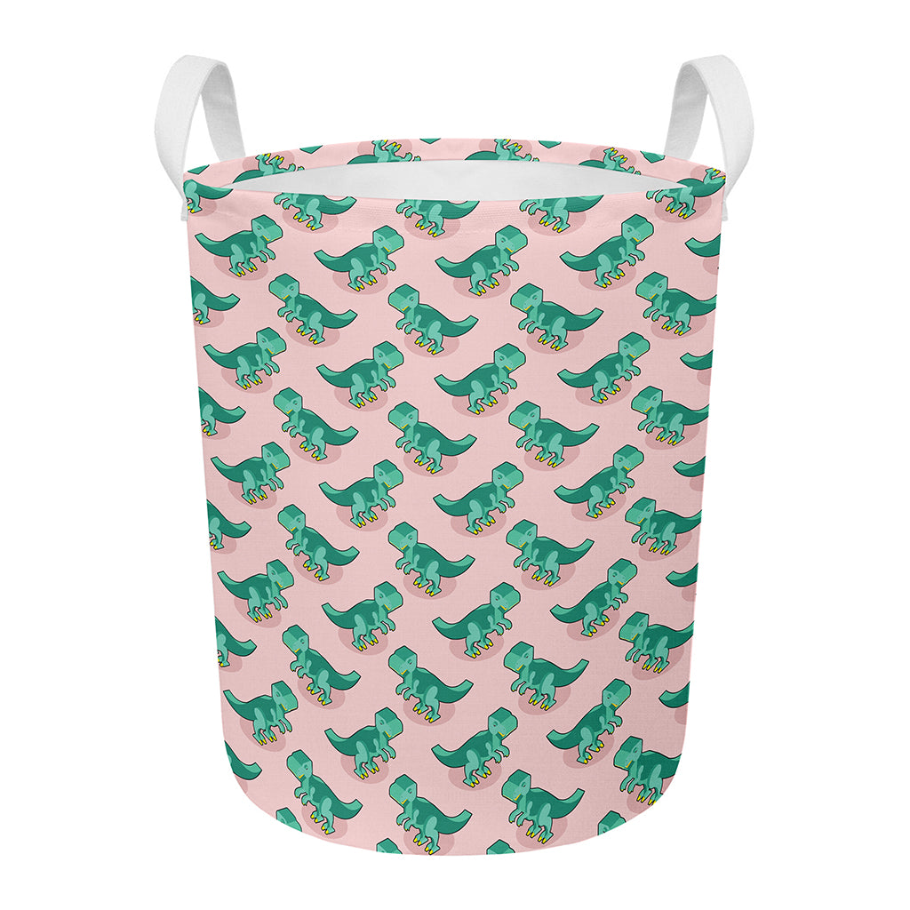 Isometric Tyrannosaurus Pattern Print Round Laundry Basket