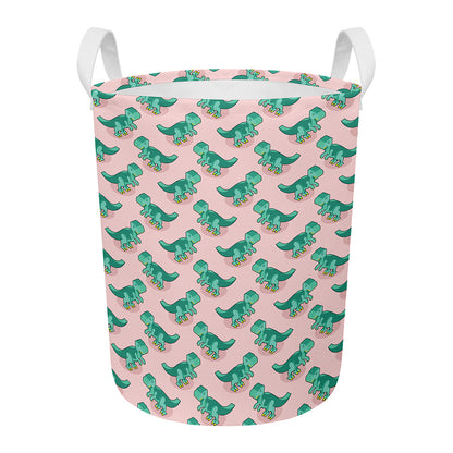 Isometric Tyrannosaurus Pattern Print Round Laundry Basket
