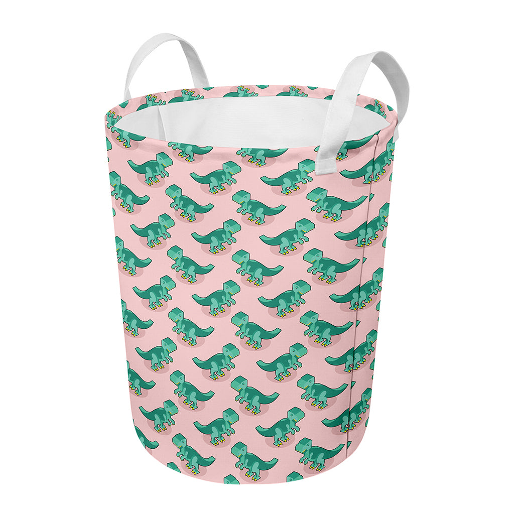 Isometric Tyrannosaurus Pattern Print Round Laundry Basket