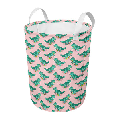 Isometric Tyrannosaurus Pattern Print Round Laundry Basket