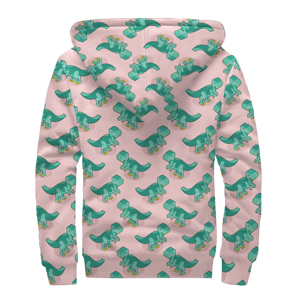 Isometric Tyrannosaurus Pattern Print Sherpa Lined Zip Up Hoodie