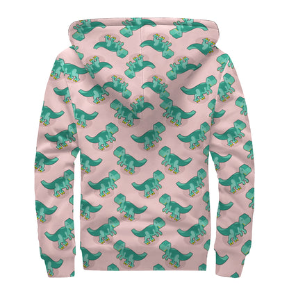 Isometric Tyrannosaurus Pattern Print Sherpa Lined Zip Up Hoodie