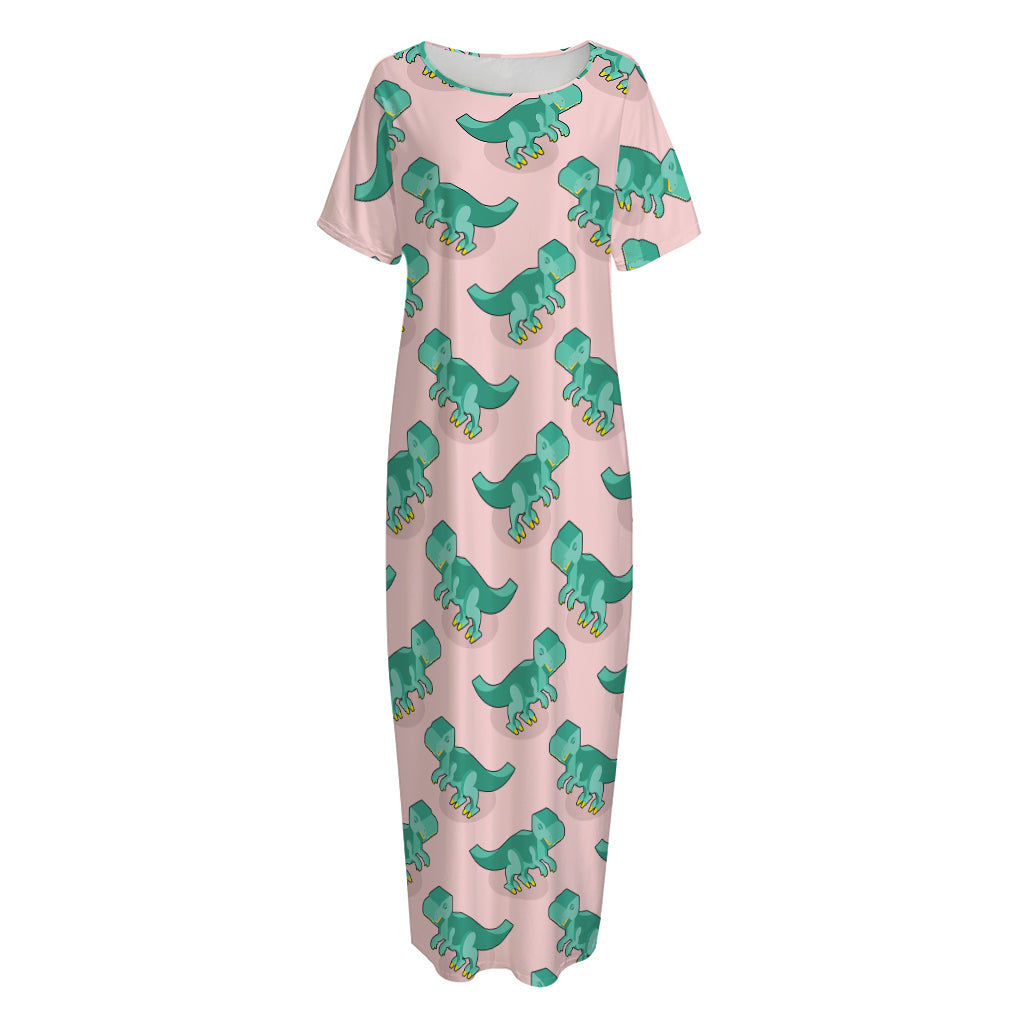 Isometric Tyrannosaurus Pattern Print Short Sleeve Long Nightdress