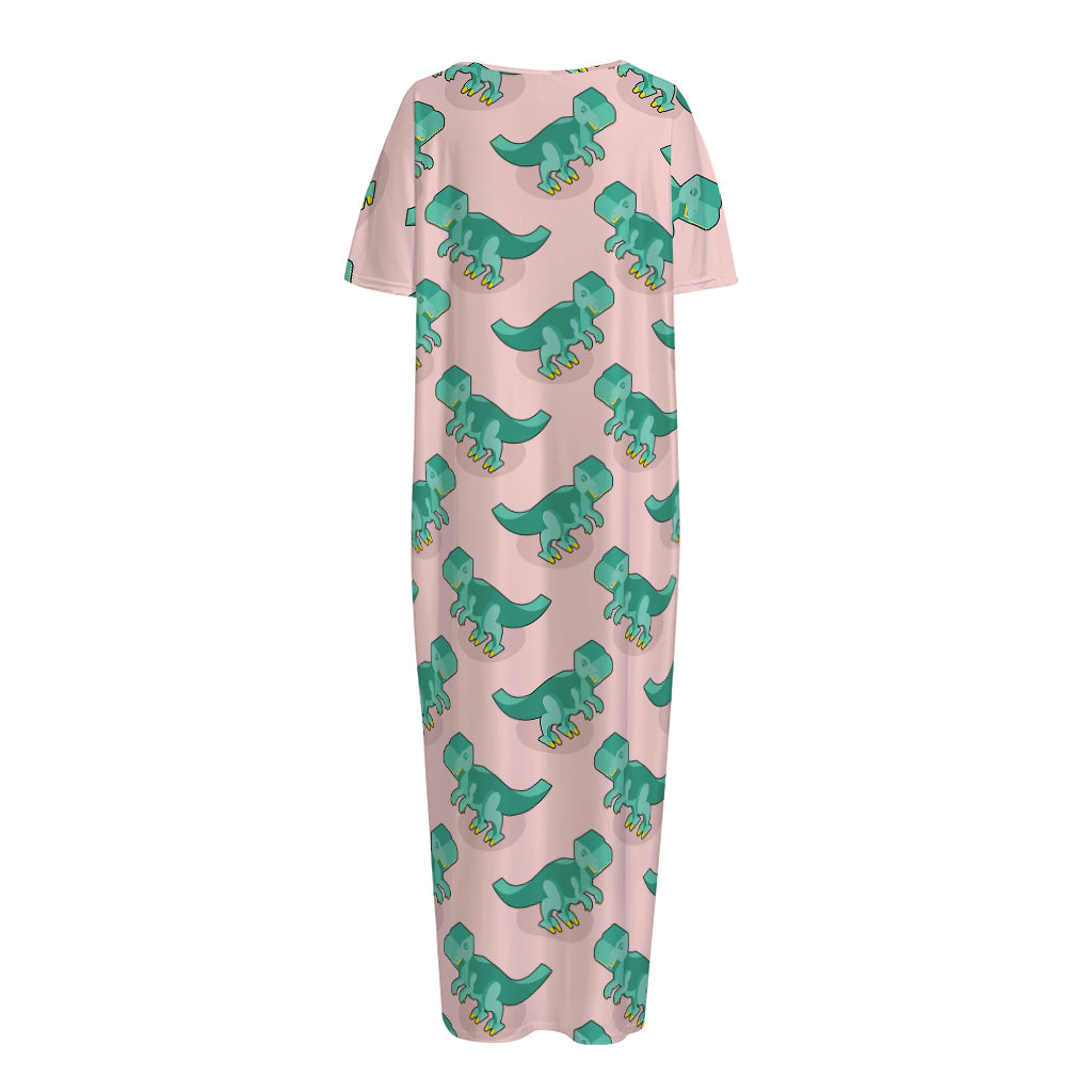 Isometric Tyrannosaurus Pattern Print Short Sleeve Long Nightdress