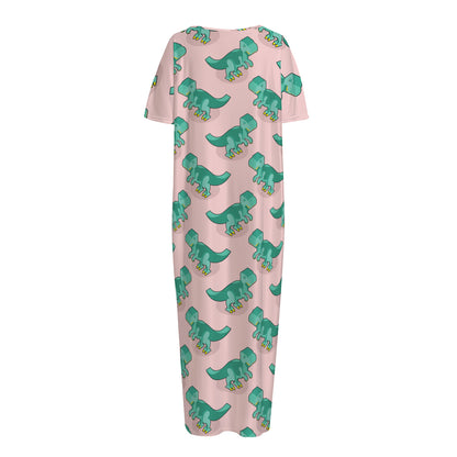 Isometric Tyrannosaurus Pattern Print Short Sleeve Long Nightdress