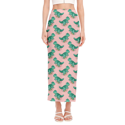 Isometric Tyrannosaurus Pattern Print Side Slit Maxi Skirt