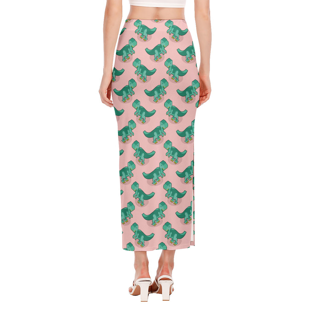Isometric Tyrannosaurus Pattern Print Side Slit Maxi Skirt