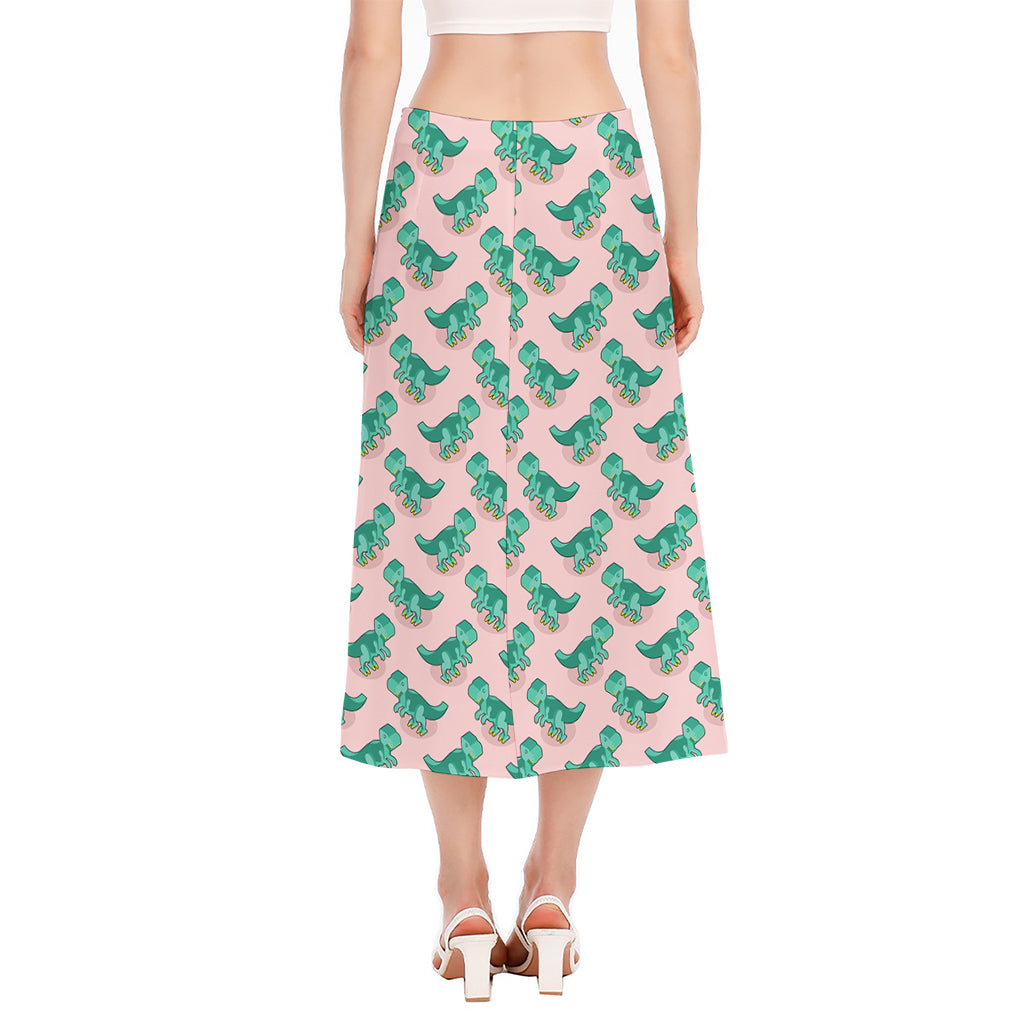 Isometric Tyrannosaurus Pattern Print Side Slit Midi Skirt