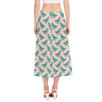 Isometric Tyrannosaurus Pattern Print Side Slit Midi Skirt