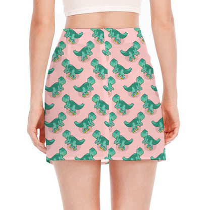 Isometric Tyrannosaurus Pattern Print Side Slit Mini Skirt