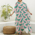 Isometric Tyrannosaurus Pattern Print Silk V-Neck Kaftan Dress