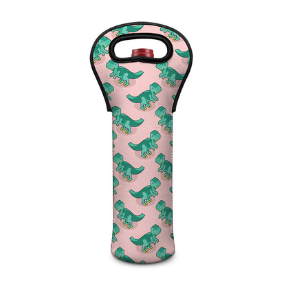 Isometric Tyrannosaurus Pattern Print Single Neoprene Wine Tote
