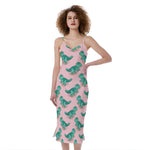 Isometric Tyrannosaurus Pattern Print Slim Fit Midi Cami Dress