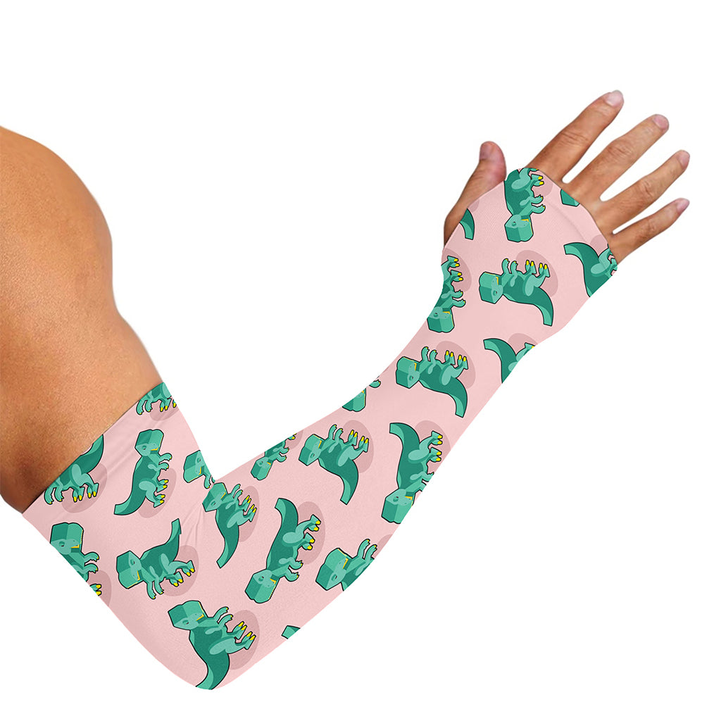Isometric Tyrannosaurus Pattern Print Sun Protection Arm Sleeves