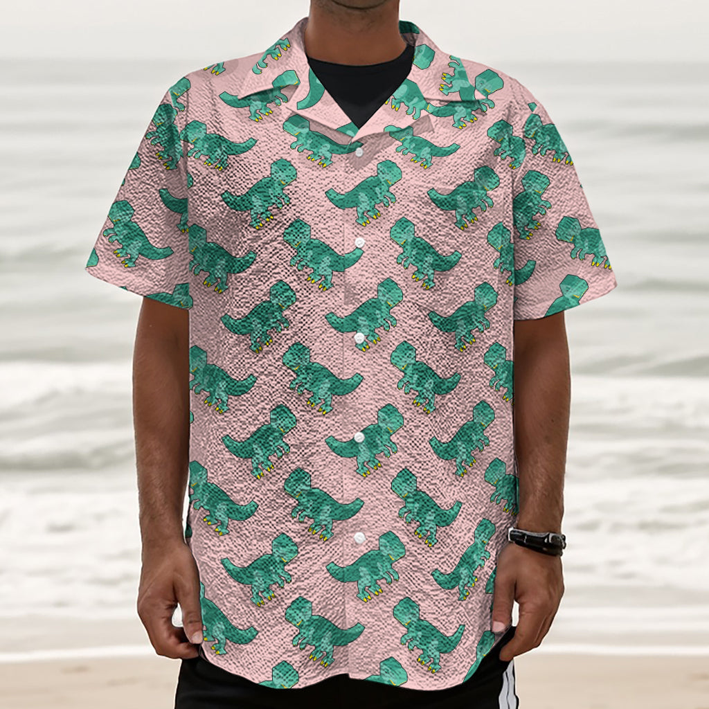 Isometric Tyrannosaurus Pattern Print Textured Short Sleeve Shirt