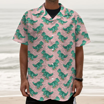 Isometric Tyrannosaurus Pattern Print Textured Short Sleeve Shirt