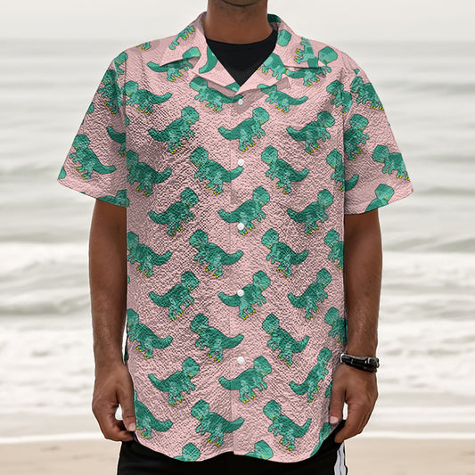 Isometric Tyrannosaurus Pattern Print Textured Short Sleeve Shirt