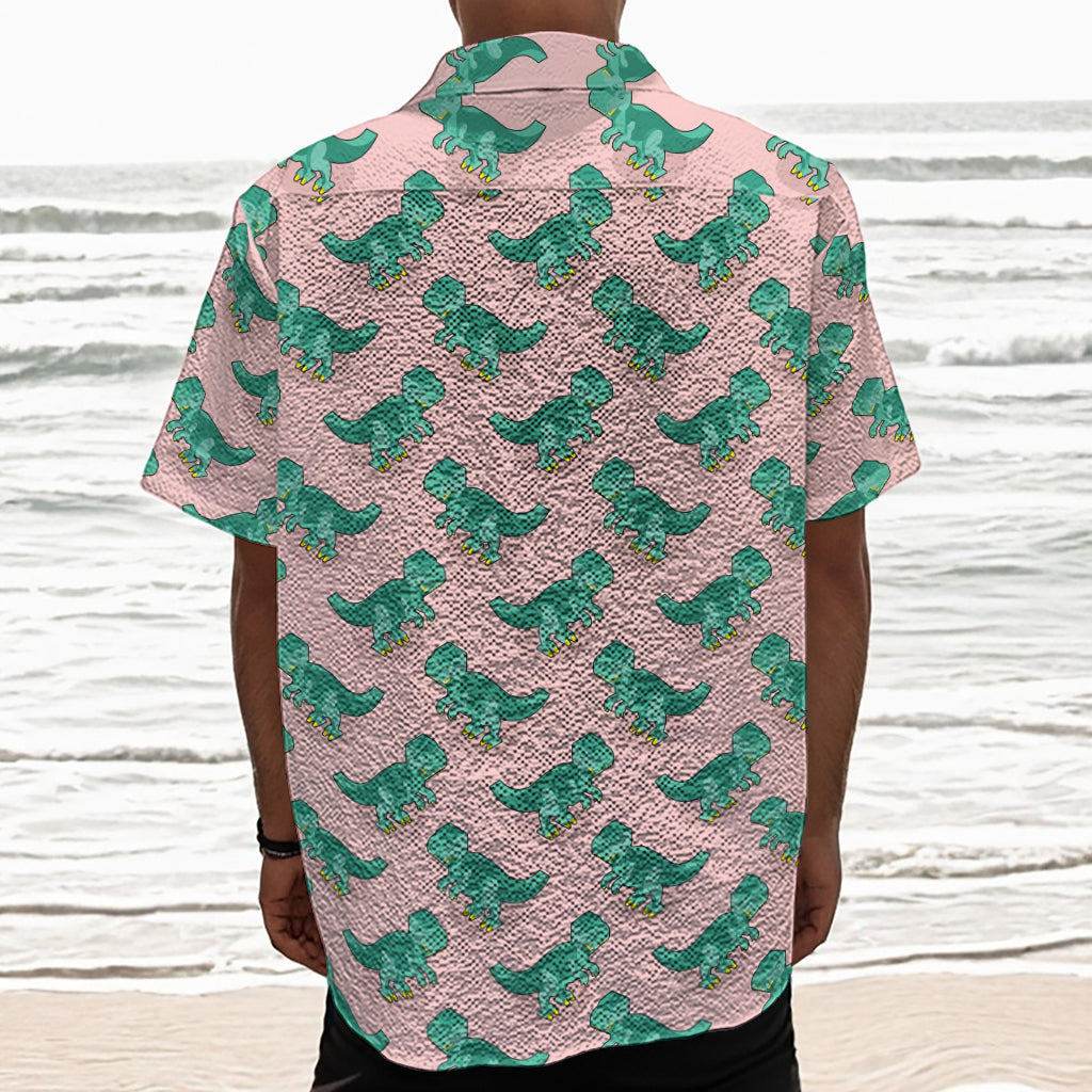 Isometric Tyrannosaurus Pattern Print Textured Short Sleeve Shirt