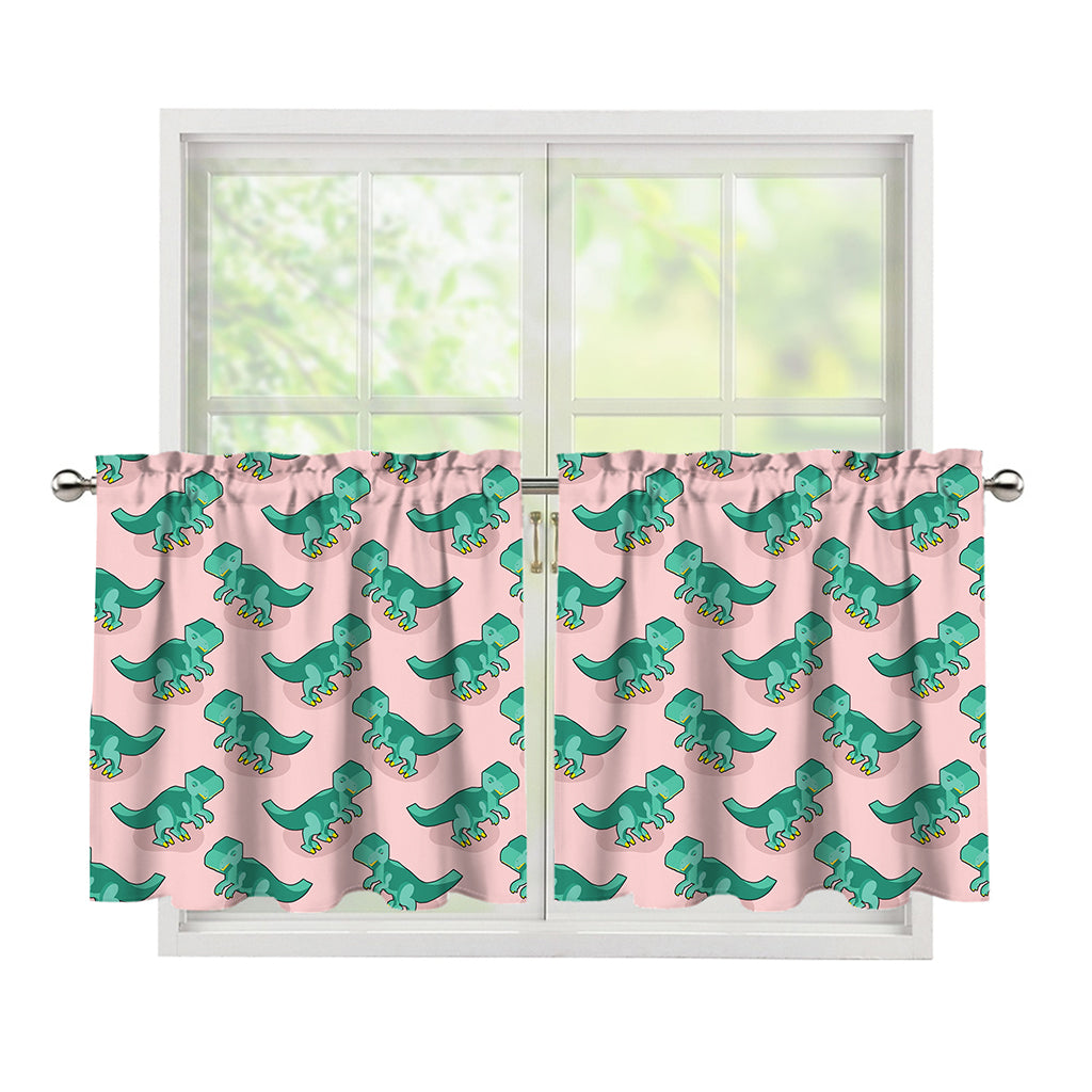 Isometric Tyrannosaurus Pattern Print Tier Curtains