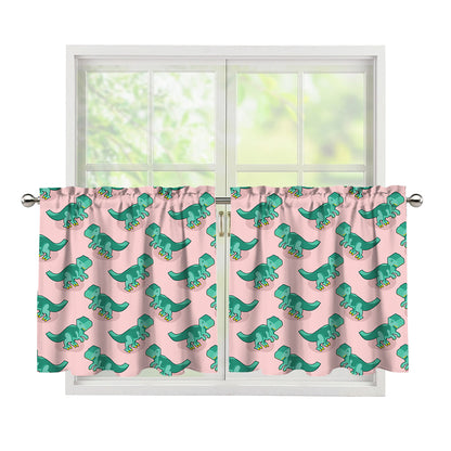 Isometric Tyrannosaurus Pattern Print Tier Curtains