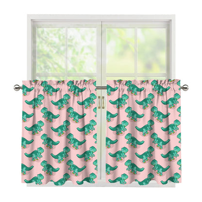 Isometric Tyrannosaurus Pattern Print Tier Curtains