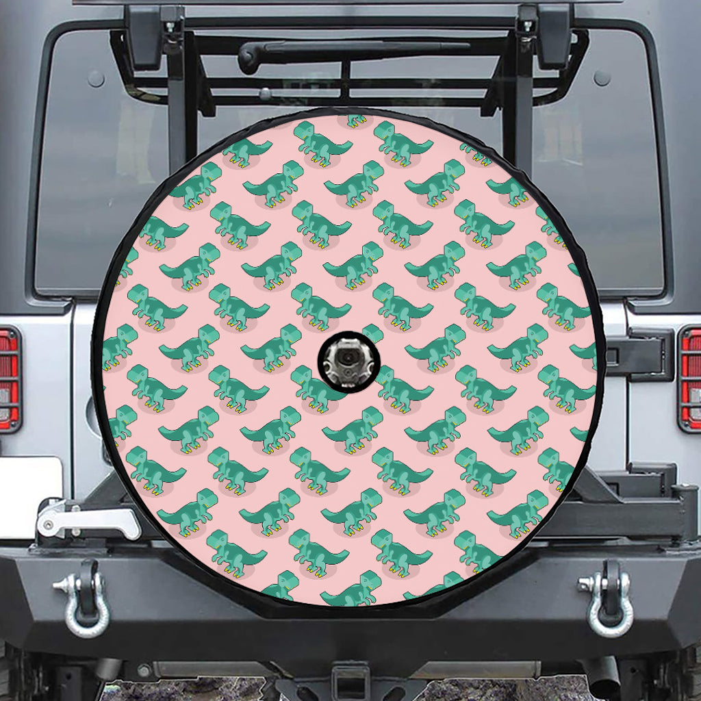 Isometric Tyrannosaurus Pattern Print Tire Cover With Camera Hole