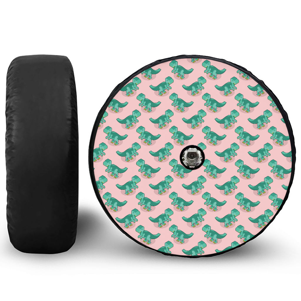 Isometric Tyrannosaurus Pattern Print Tire Cover With Camera Hole