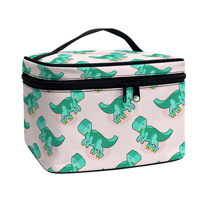 Isometric Tyrannosaurus Pattern Print Travel Makeup Bag