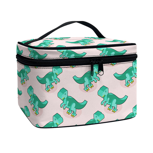 Isometric Tyrannosaurus Pattern Print Travel Makeup Bag